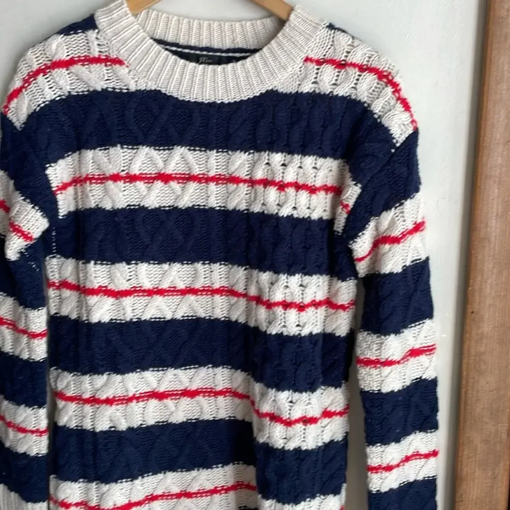 J.Crew Gabby Stripe Cable Knit Wool Tunic Sweater